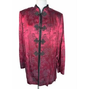 R&M Richards Women's Size 16 Burgundy Oriental Jacquard Kimono Jacket Blazer